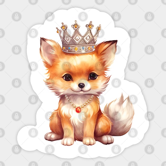 Watercolor Red Fox Wearing a Crown Sticker by Chromatic Fusion Studio
